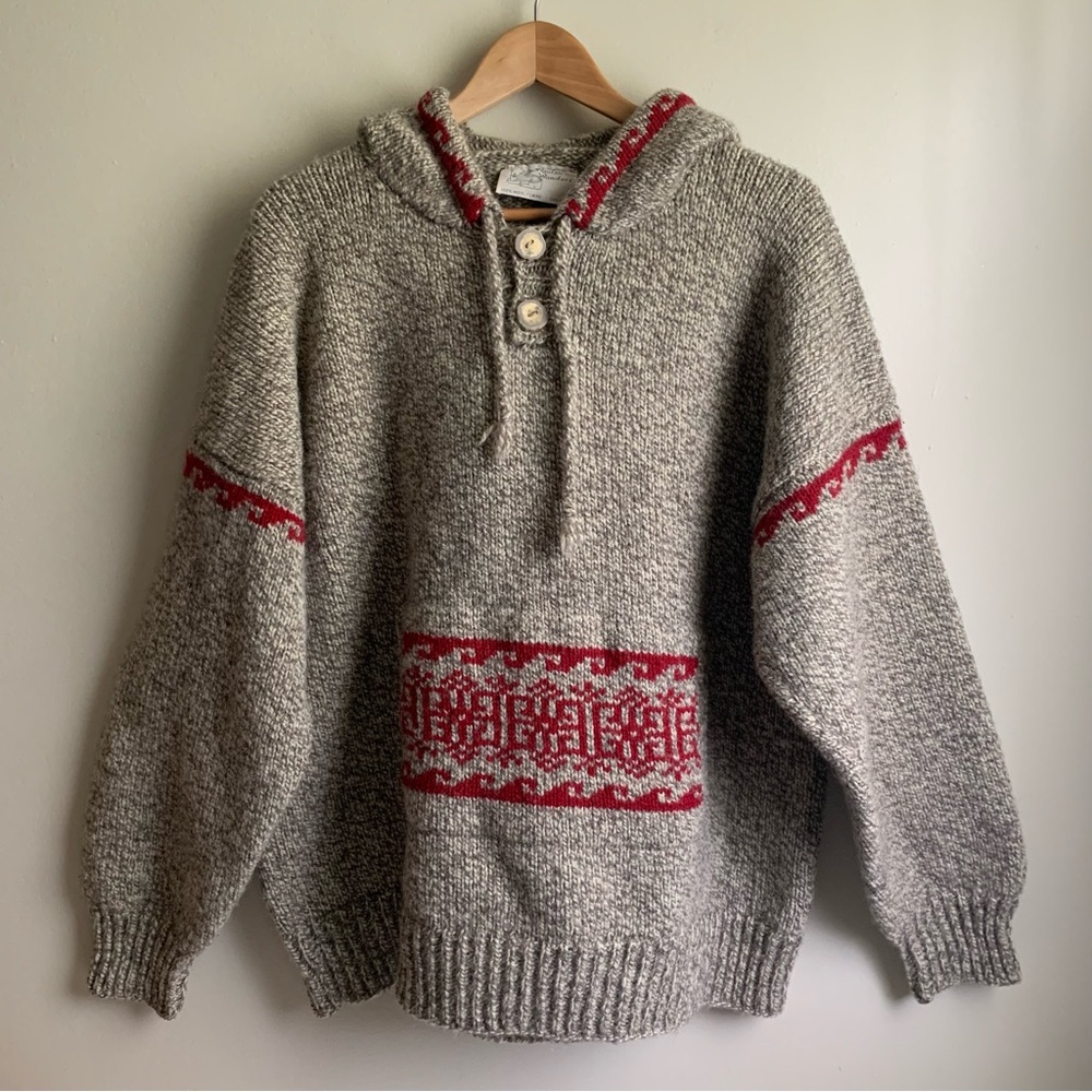 Woolen Wonders Men’s Wool Hand Knit Chunky Heavy Hooded Drop Shoulder Sweater